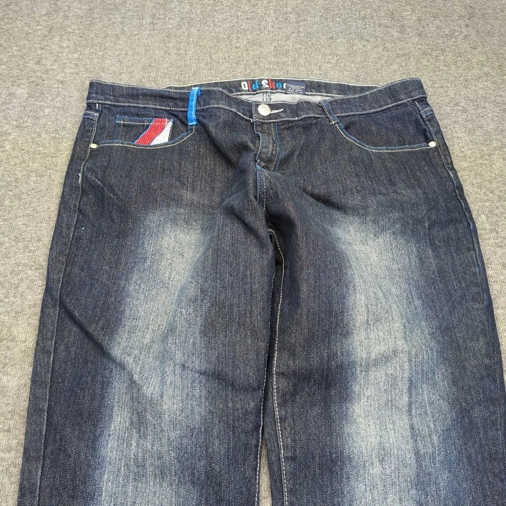 Old Skool Jeans Mens 40x33 Blue Embroidered Baggy Faded Dark Wash Streetwear